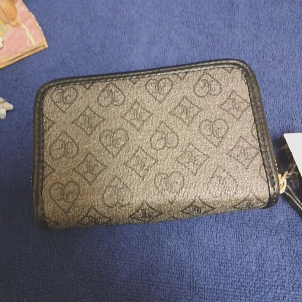 Juicy Couture Black & Gray Monogram Heart Double Zip Around Wallet NWT